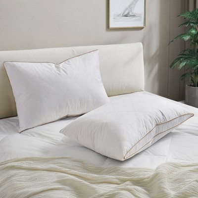 Queen White Goose Down Feather Bed Pillows with Cotton Cover
