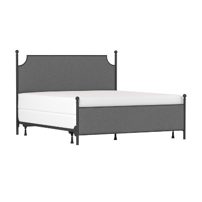 King McArthur Metal and Upholstered Bed Matte Black/Gray Fabric - Hillsdale Furniture
