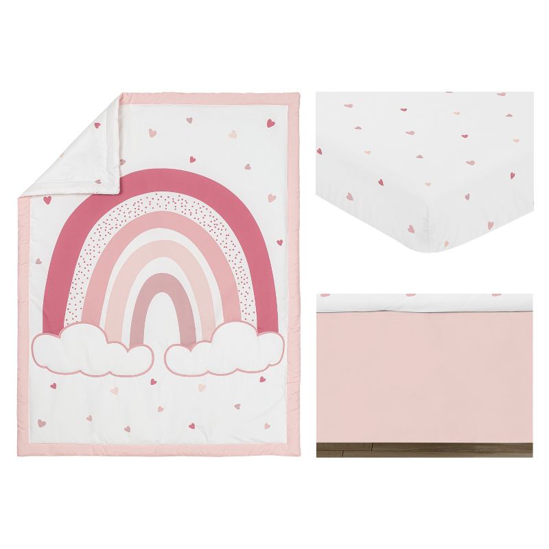 Sweet Jojo Designs Girl Baby Crib Bedding Set - Boho Rainbow and Hearts Pink Ivory 3pc, 2 of 7