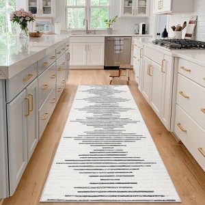 Washable Rugs Large Modern Striped Dining Room Rug, Non-Slip Ultra-Soft Neutral Floor Mats - 1 of 4