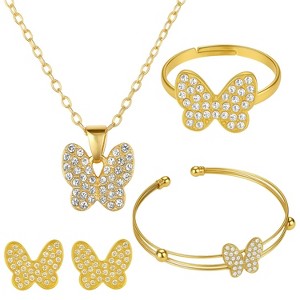 Rose Gold Alloy Butterfly - Shaped Crystal Modern Women's Jewelry Set - 1 of 4