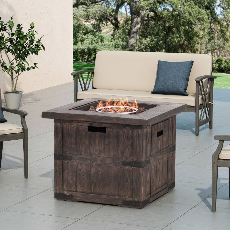 Finethy Outdoor 40000 BTU Light Weight Concrete Square Fire Pit Wood Brown - Christopher Knight Home, 5 of 12