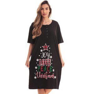 Just Love Womens Nightgown - Short Sleeve Henley Oversized Sleepwear Gown - 1 of 3