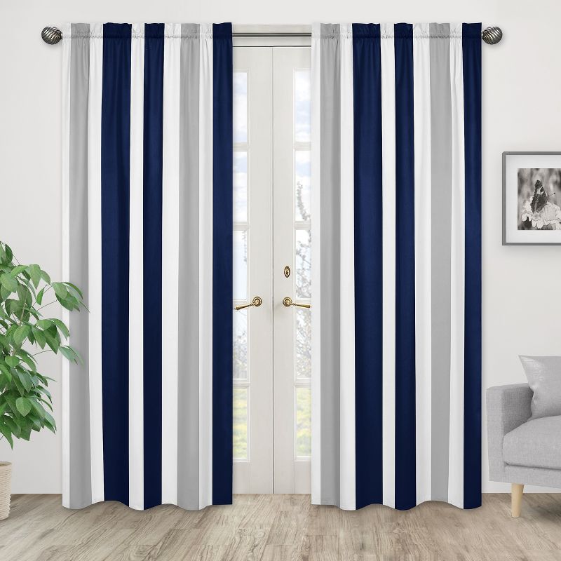 Sweet Jojo Designs Window Curtain Panels 84in. Stripe Blue Grey and White, 2 of 6
