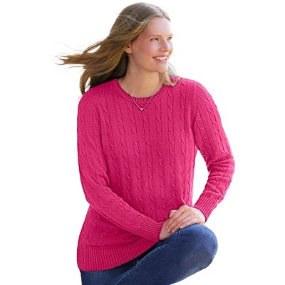 Woman Within Plus Size Cable Knit Pullover Crewneck Sweater
