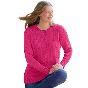 Woman Within Plus Size Cable Knit Pullover Crewneck Sweater - 1 of 4