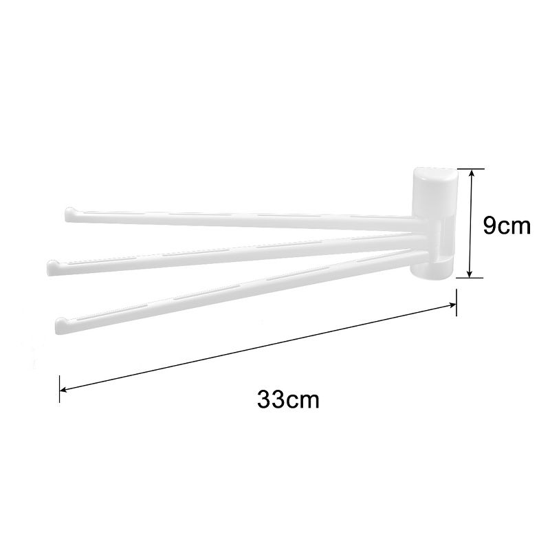 Unique Bargains Kitchen Bathroom Plastic 3-Bar Rotation Towel Rack Hooks and Hangers White 1 Pc, 2 of 8