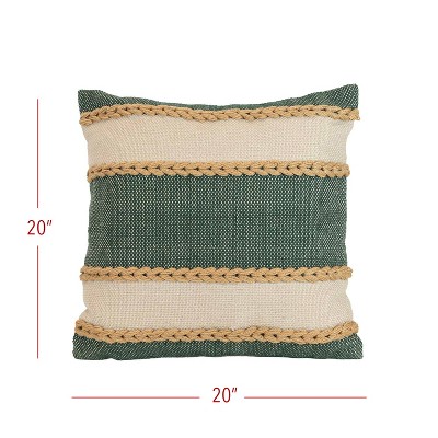 20x20 Green and Cream Striped Outdoor Throw Pillow