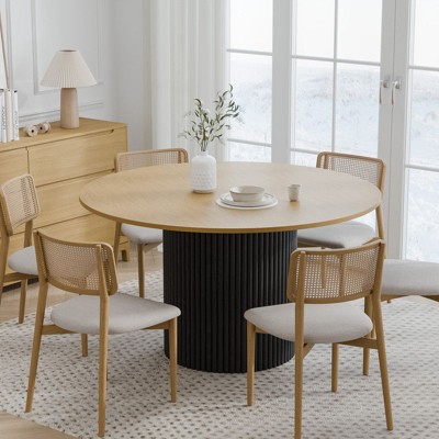 PexFix 52" Solid Wood Round Dining Table Kitchen Table for 4-6 with Tabletop & Concave Cylinder Legs for Living/Dining Room Coffee Office Natural