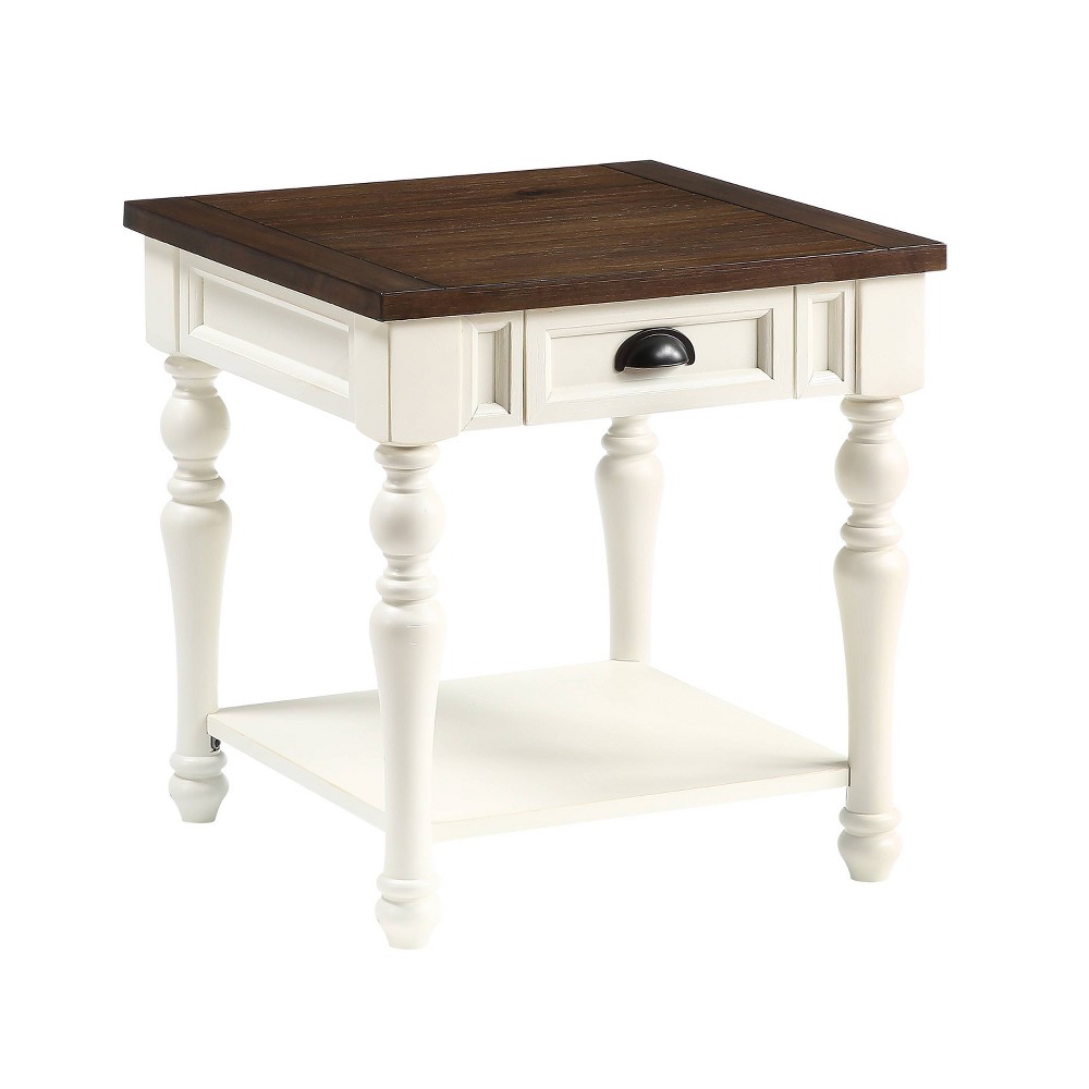 Joanna End Table Ivory/Mocha - Steve Silver Co.: Farmhouse Style, Rubberwood Frame, MDF Veneer Top