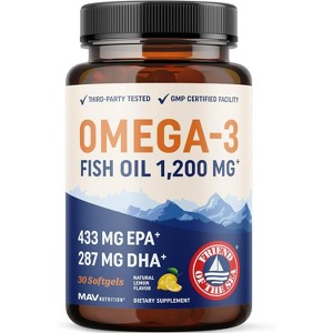 Fish Oil Softgels, 3600 mg EPA & DHA, Best Essential Fatty Acids, Premium Burpless Softgel Supplements, MAV Nutrition, 30ct - 1 of 4