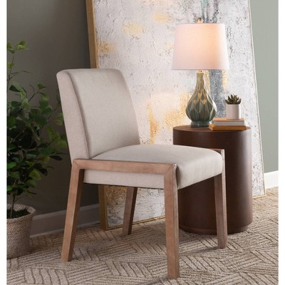 Set of 2 Beige Upholstered Dining Chairs with White Washed Wood Frame