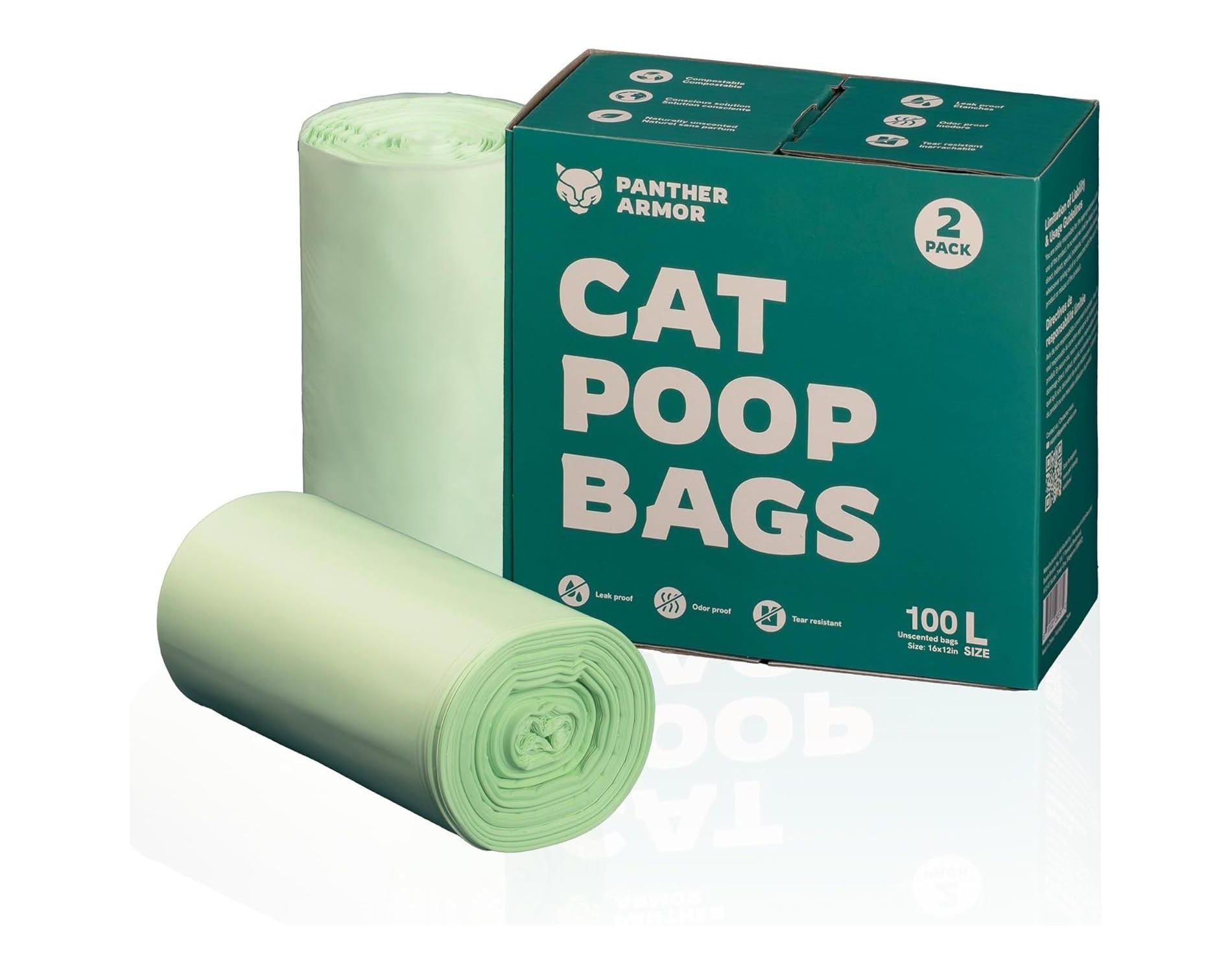 Panther Armor Compostable Cat Litter Bags for Poop, Dog Poop Bags - Odor Proof, Leak Proof Litter Bags