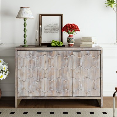BEAFUP Farmhouse Accent Cabinet  Door Wooden Cabinet Sideboard Buffet Server Cabinet Storage for Living Room, Entryway, Kitchen, Natural Wood Wash