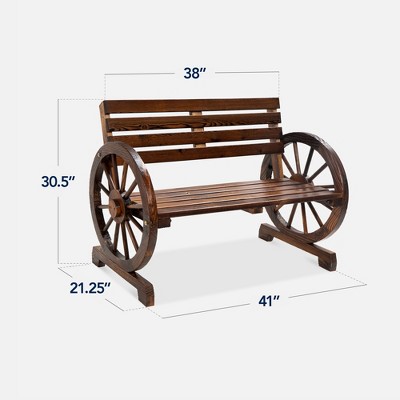 Rustic Brown Fir Wood Wagon Wheel 2-Person Bench