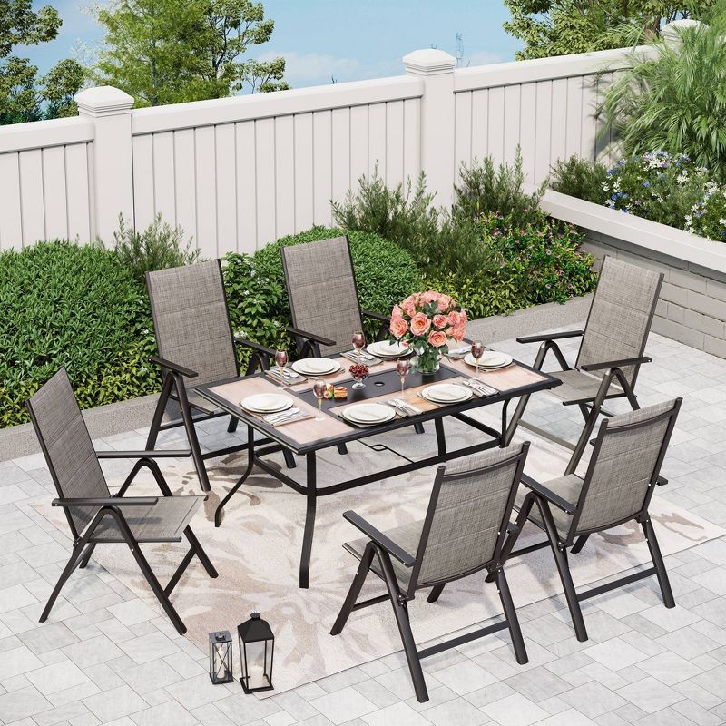 7pc Outdoor Dining Set with 7 Position Adjustable Padded Aluminum Chairs &#38; Table with Umbrella Hole - Gray - Captiva Designs, 1 of 17