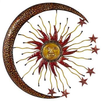 Metal Sun and Moon Indoor Outdoor Wall Decor with Stars Gold - Olivia & May