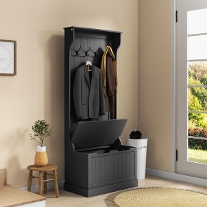 Kumasinova 28" 3-in-1 Hall Tree with Storage Shelf,Entryway Coat Rack with 4 Hooks,Compact Clothing Rack with Shoe Cabinet,Coat Racks for Small Spaces - 1 of 4