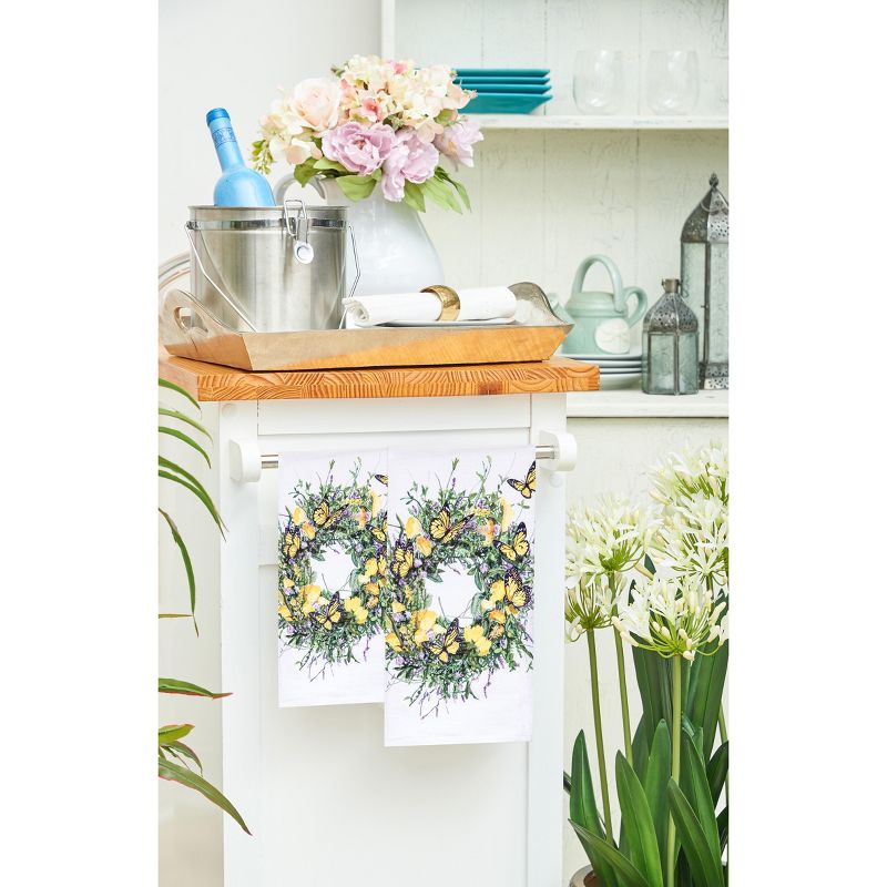 C&F Home Yellow Butterflies Wreath Spring Flour Sack Kitchen Towel Dishtowel, 3 of 7