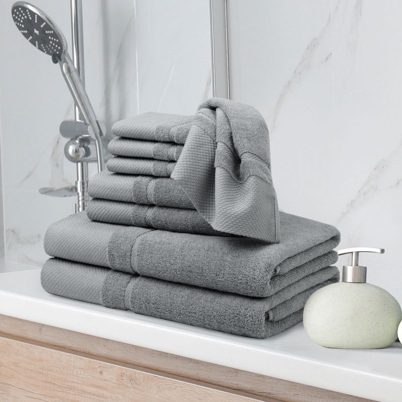 PiccoCasa 100% Combed Cotton Soft 600 GSM Absorbent lightweight Shower Towel Set 8 Pcs, 3 of 6