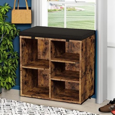 Shoe Storage Bench Cubby Organizer, Shoe Rack Bench with 3-Tier Adjustable Shelf for Living Room, Hallway ,Bedroom