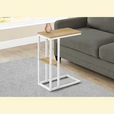 Vynxaria Contemporary C-Shaped Accent Table - Natural Laminate & White Metal, 18.25" L x 10.25" W x 25.25" H
