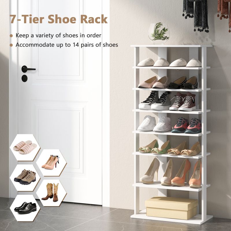 Tangkula 7-Tier Double Rows Shoe Rack Vertical Wooden Shoe Storage Organizer Rustic Brown/White, 5 of 11