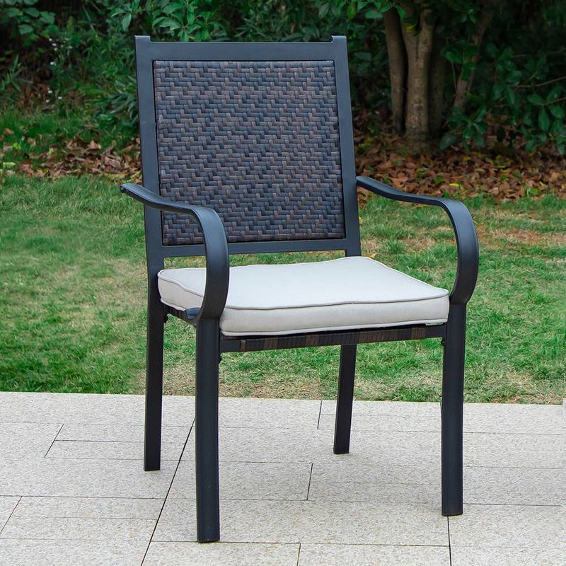 3pc Patio Conversation Set with Wicker Rattan Chairs with Cushions &#38; Square Table with Umbrella Hole - Captiva Designs, 5 of 10