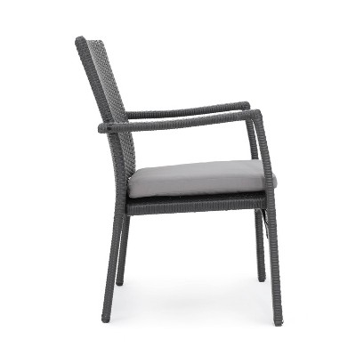 Gray Wicker Outdoor Dining Chair Set with Cushions