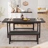 3-Piece Bench Style Dining Table Set, Extendable Kitchen Table with 2 Benches, Wooden Dining Room Table Set for 4-6 People, Space Saving Dinette Set - 2 of 4