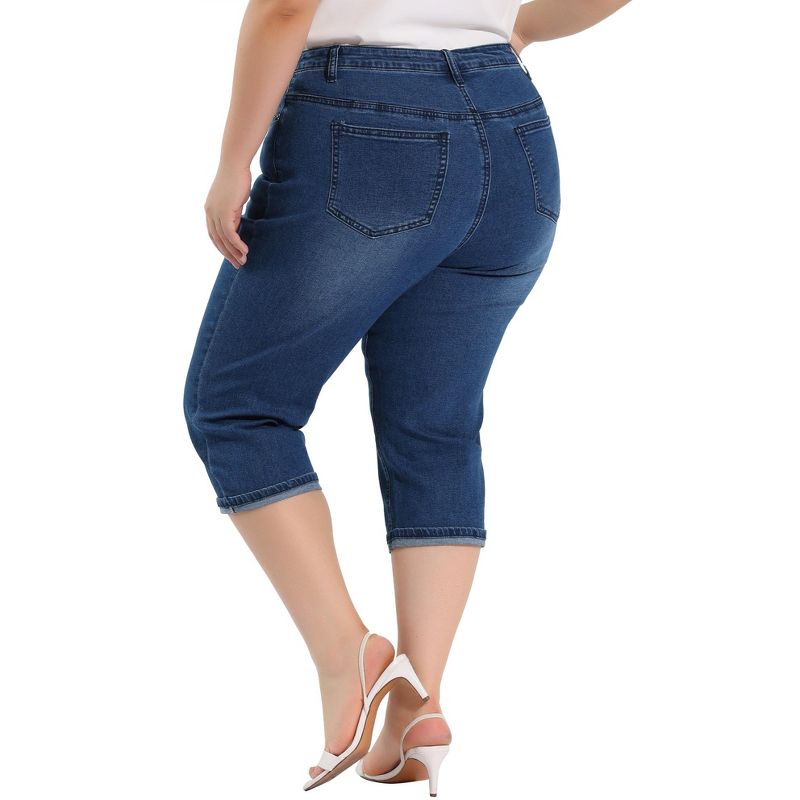 Agnes Orinda Women's Plus Size Jeans Zipper Back Yoke Stretch Roll Up Cuff Denim Pants, 5 of 7