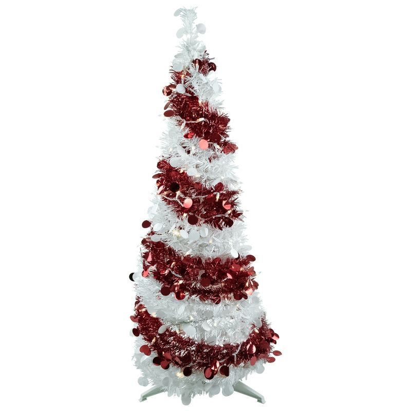 Northlight 4' Pre-Lit Candy Cane Pop-Up Artificial Christmas Tree, Clear Lights, 1 of 9