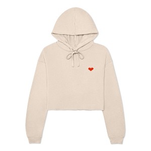 Dalix Pixel Heart Embroidered Fleece Cropped Hoodie Cold Fall Winter Women - 1 of 4