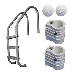 Saftron 3 Step Polymer Inground Pool Ladder, Chemical Resistant Anchor Sockets (2 Pack) & Ladder & Railing Anchor Socket Winter Cover ( 2 Pack) - 1 of 4