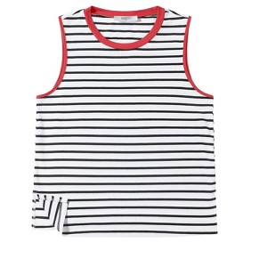 ATHLECHIC Women's Striped Color Block Side Slits Crew Neck Casual Sleeveless Shirts - 1 of 4