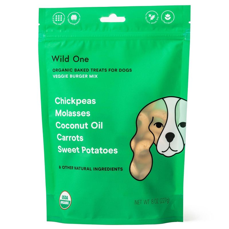 Wild One Organic Baked Veggie Burger with Sweet Potato, Carrot and Chickpea Dog Treats - 8oz, 1 of 7