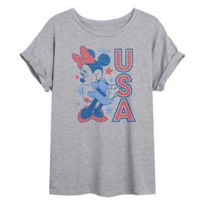 Women's Disney Minnie USA Oversized Graphic T-Shirt - Heather Grey - X-Large - 1 of 4