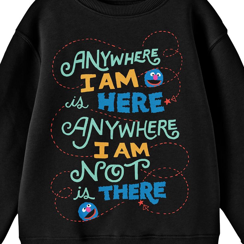 Bioworld Sesame Street Grover "Anywhere I Am..." Youth Black Crew Neck Sweatshirt, 2 of 3