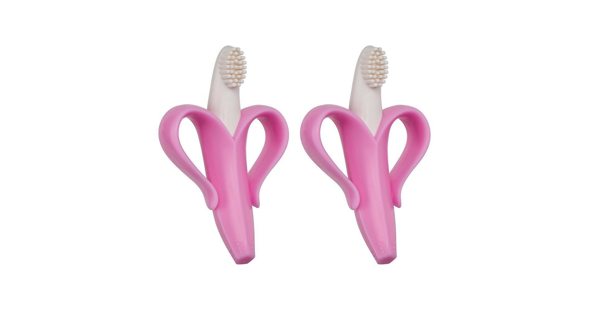 Maison Banana Teether, Self-Soothing Pain Relief Soft Silicone Teething Toy Pink (2 Pack)