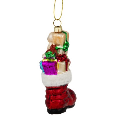 5" Shiny Red Glass Stocking Ornament with Presents