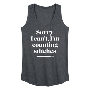 Women's - Instant Message - Sorry, I Can't, I'm Counting Stitches Graphic Racerback Tank - 1 of 4
