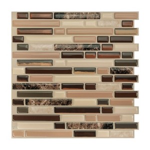 Smart Tiles 10.06''x10'' Self Adhesive 3D Peel and Stick Backsplash Tiles Brown: Vinyl Kitchen Decor Stick On Backsplash - 1 of 4