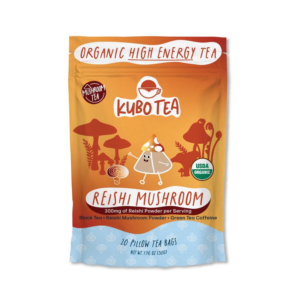 Kubo Tea Organic High Caffeine English Breakfast Reishi Mushroom Black Tea Bags - 20ct