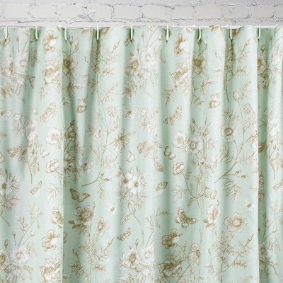 Mint Green Floral Butterfly Garden Fabric Shower Curtain, 72" x 72"