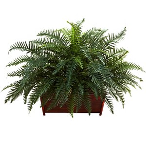 Nearly Natural River Fern with Wood Planter - 1 of 1