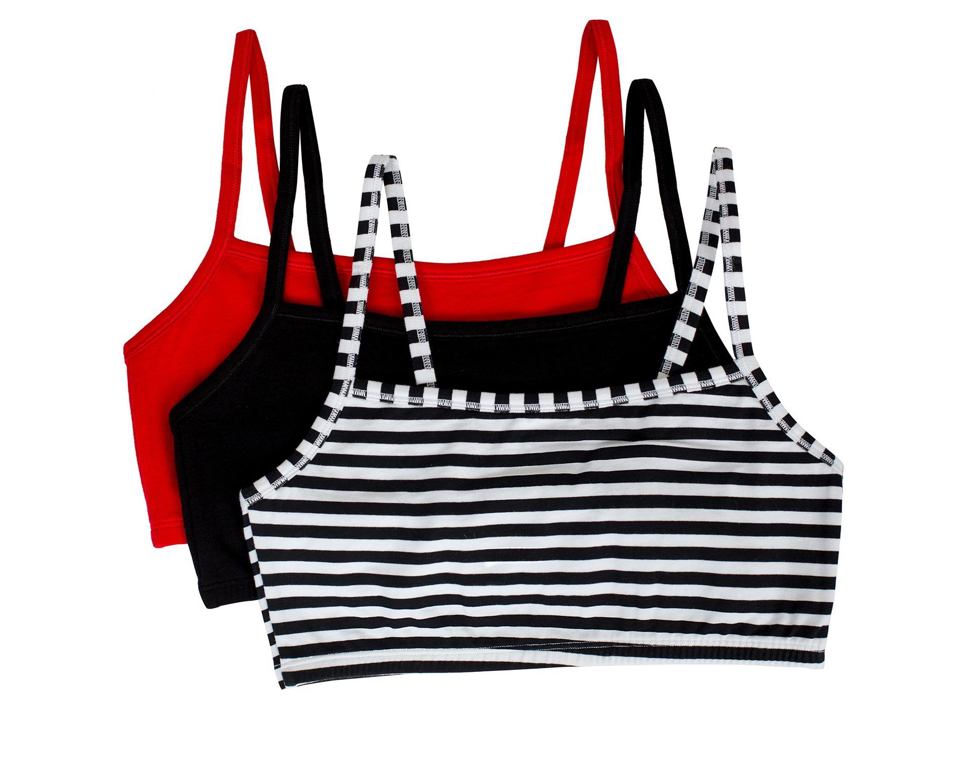 Fruit of the Loom Women's Tank Style Cotton Sports Bra 3-Pack Skinny Stripe/Black Hue/Red Hot 34