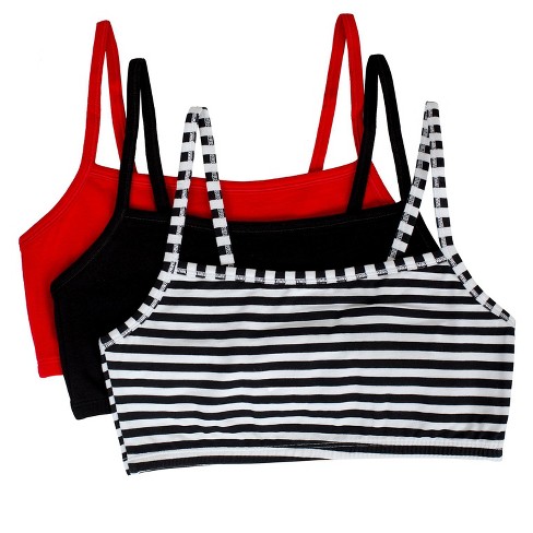 Fruit Of The Loom Women's Tank Style Cotton Sports Bra 3-pack Skinny  Stripe/black Hue/red Hot 34 : Target