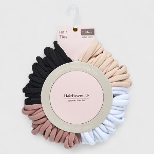 Hair Essentials 100pc Hair Ties - Seamless No-Damage Hair Ties for Women- 100pcs - 1 of 4