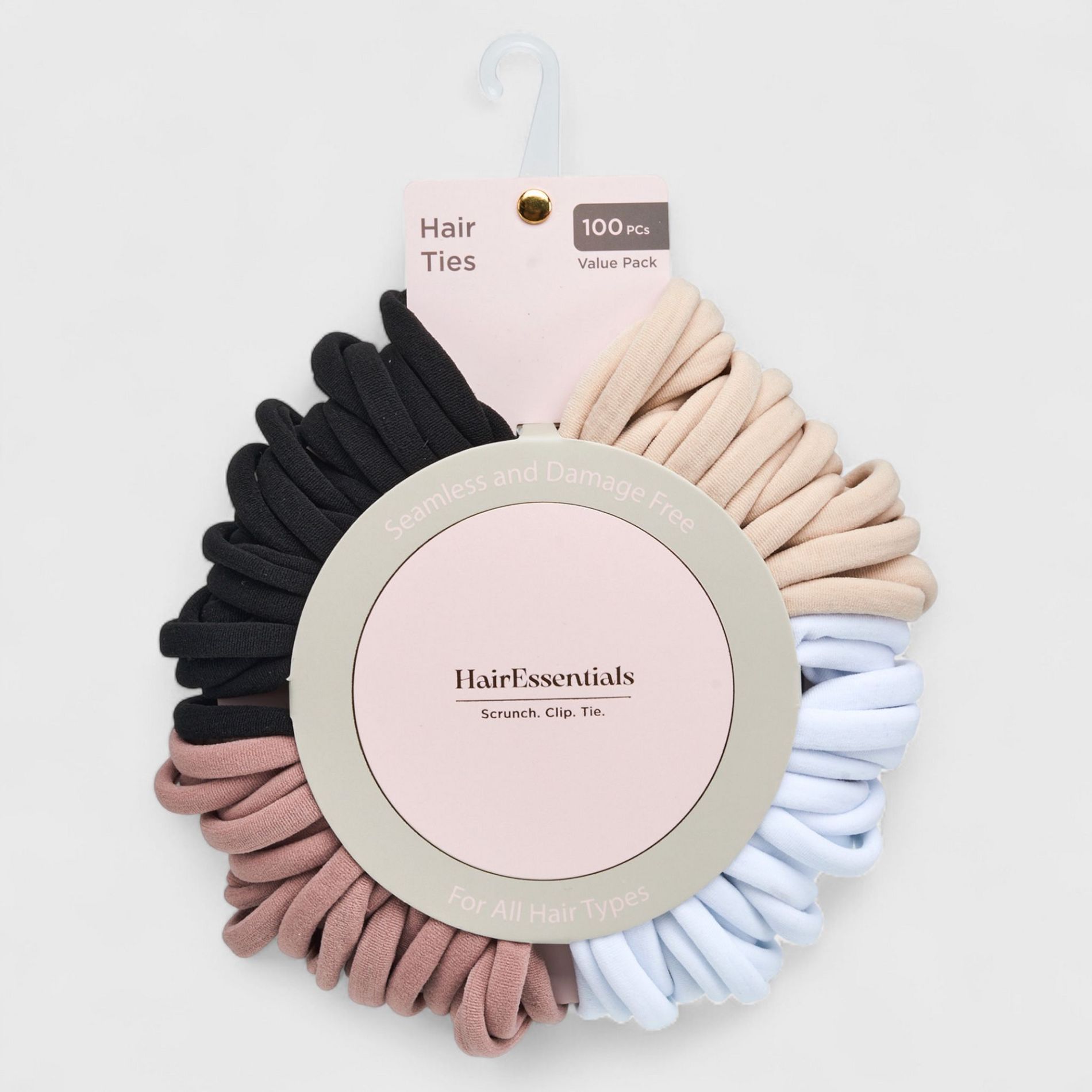 Hair Essentials 100pc Hair Ties - Seamless No-Damage Hair Ties for Women- 100pcs, Multi