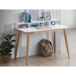 Roundhill Furniture Roskilde Mid-Century Modern Wood Writing Desk with Hutch, White - 1 of 4